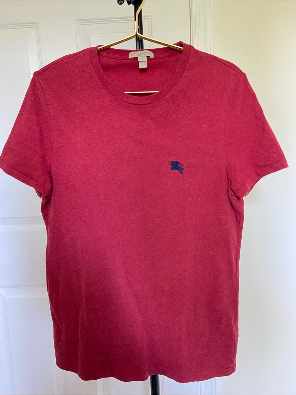 Burberry Women  Dark Pink Crew Neck Tee with Navy Logo